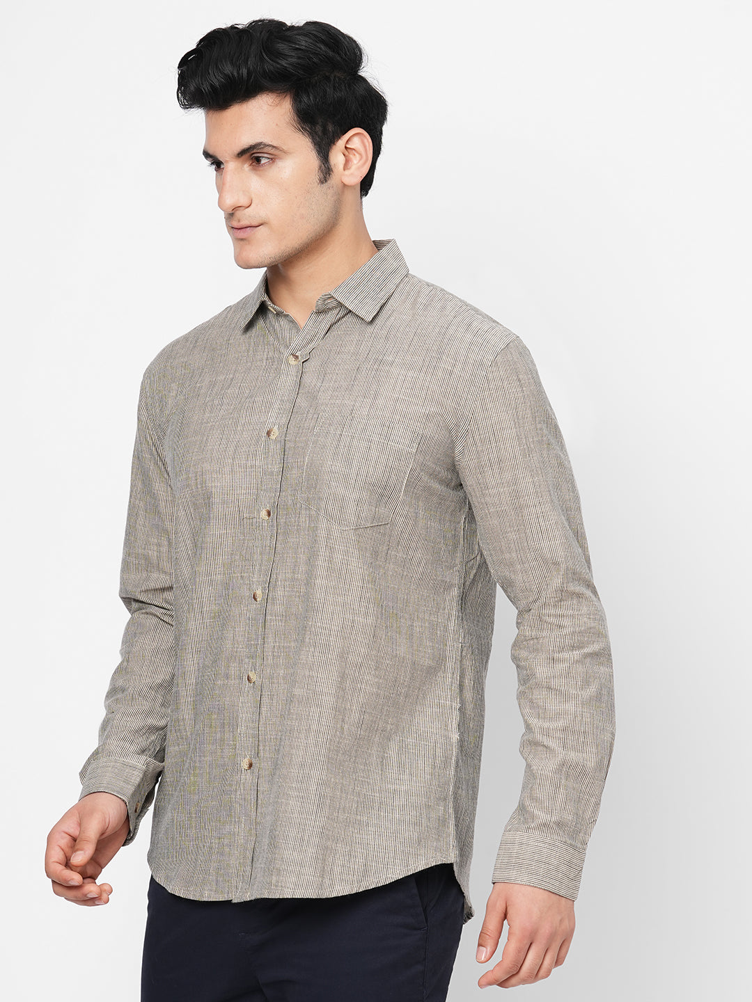 Men's Beige Cotton Regular Fit Shirt