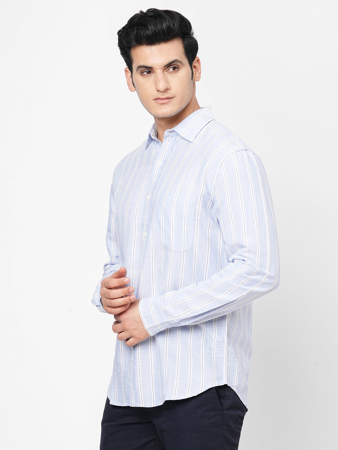 Men's Linen Viscose Blue Regular Fit Shirt