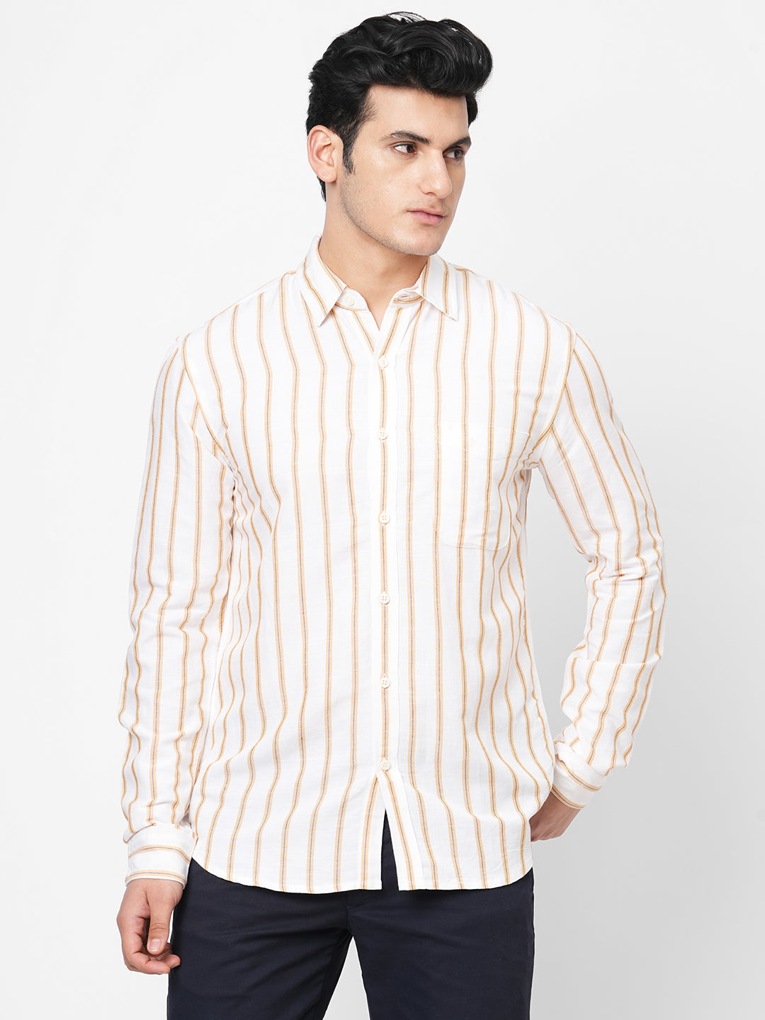 Men's Linen Viscose Yellow Regular Fit Shirt