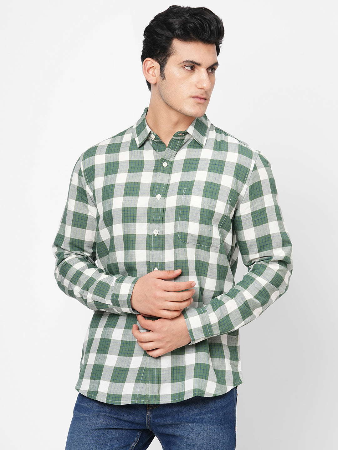 Men's Linen Viscose Green Regular Fit Shirt
