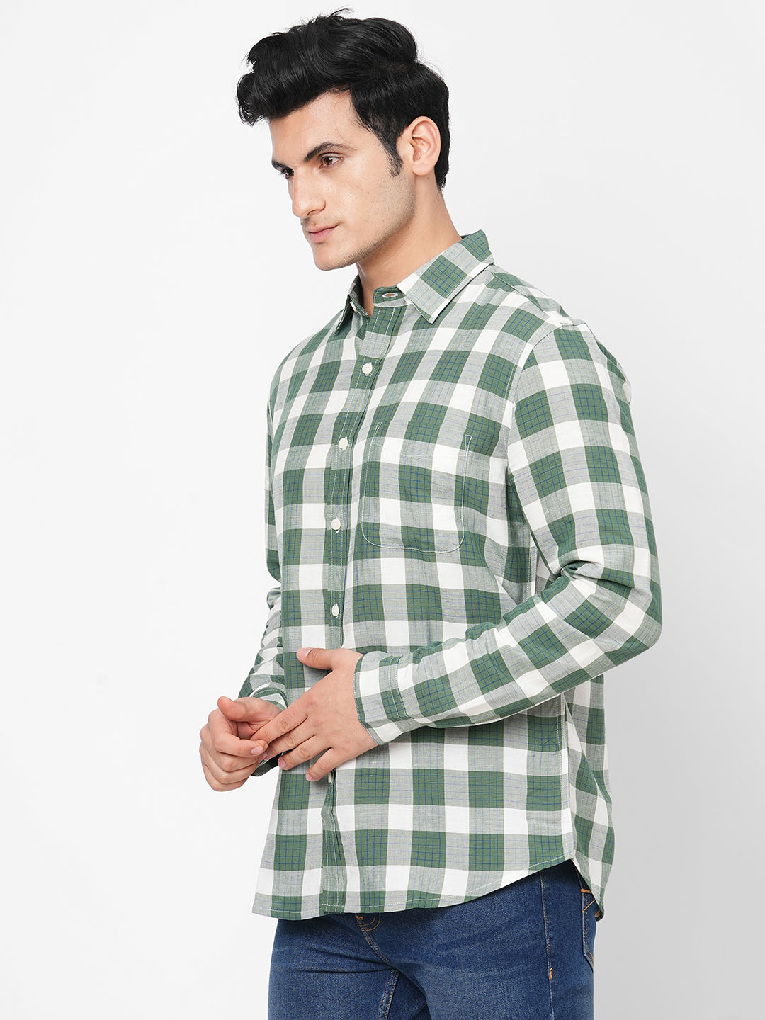 Men's Linen Viscose Green Regular Fit Shirt