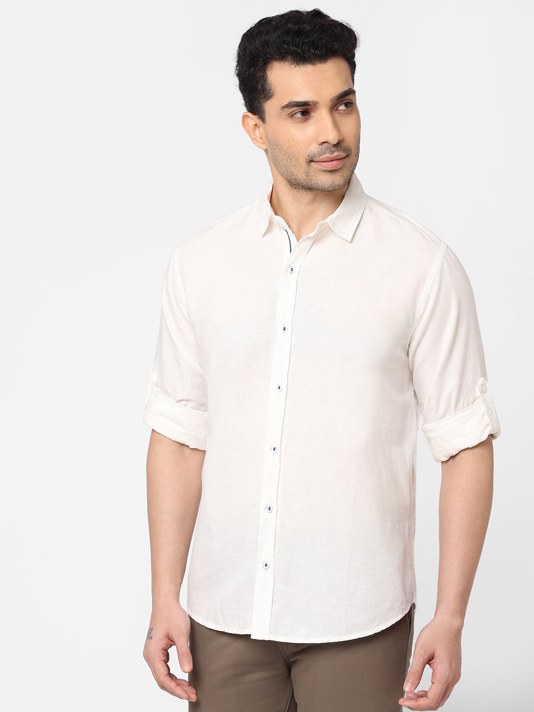Men's White Linen Cotton Slim Fit Shirt