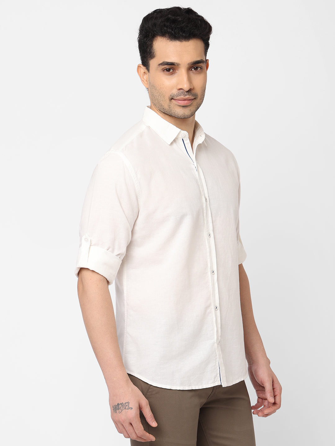 Men's White Linen Cotton Slim Fit Shirt