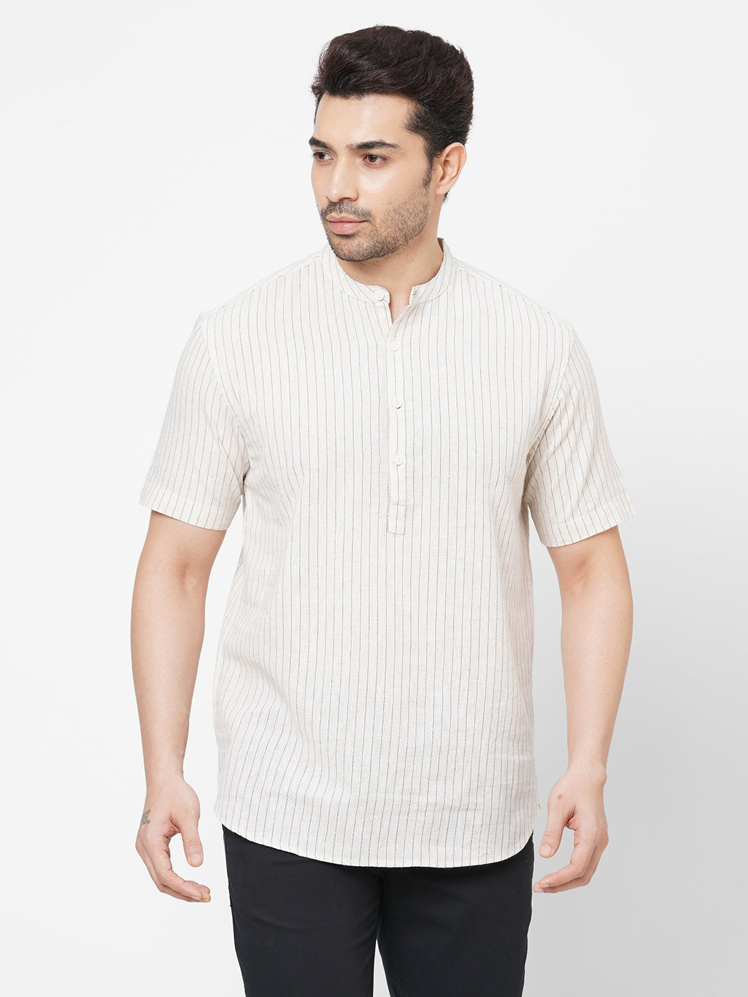 Mens Linen Cotton Khaki Regular Fit Kurta Shirt