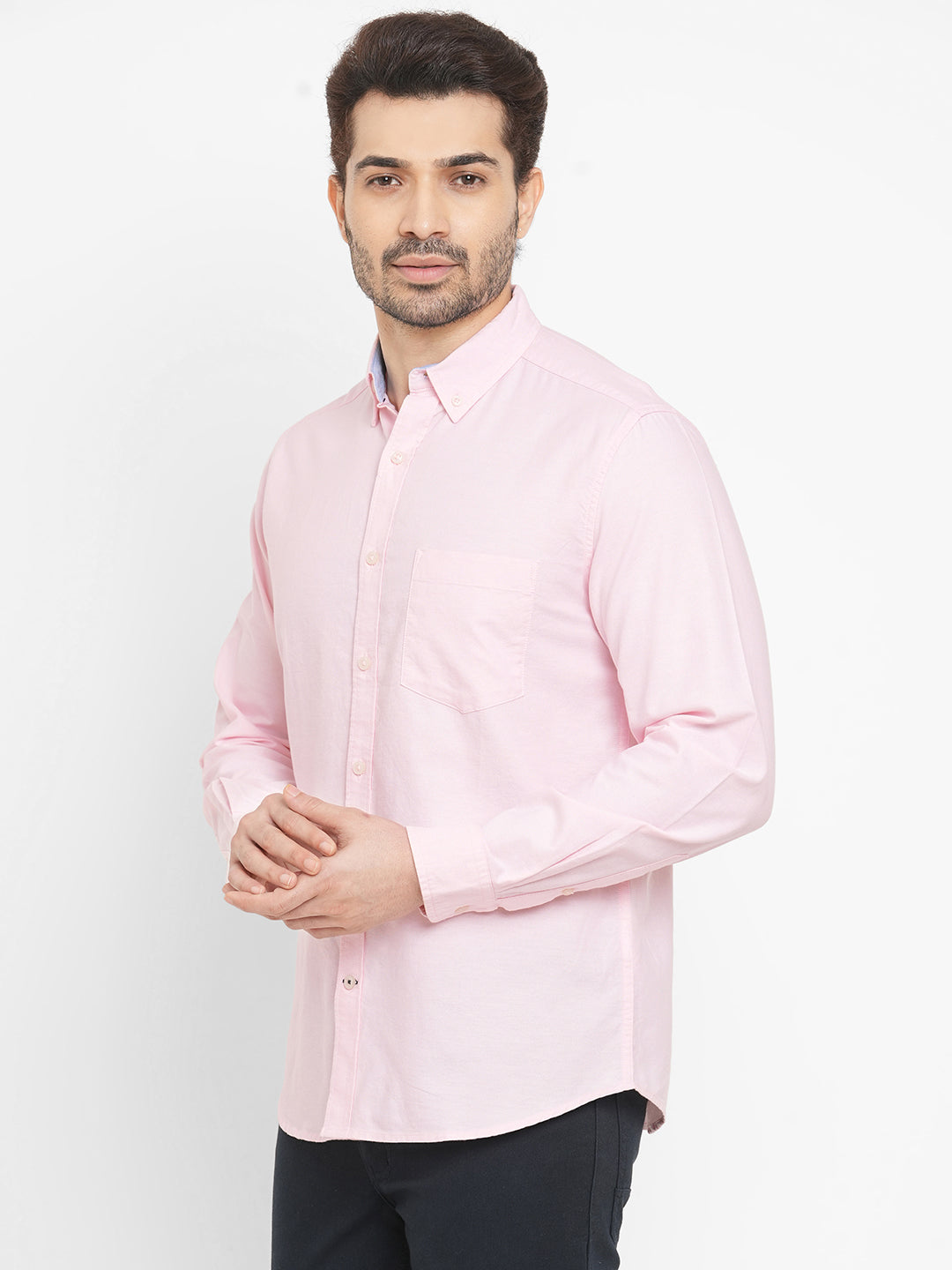 Men's Oxford Cotton Button down Collar Long Sleeved Shirt - Pink