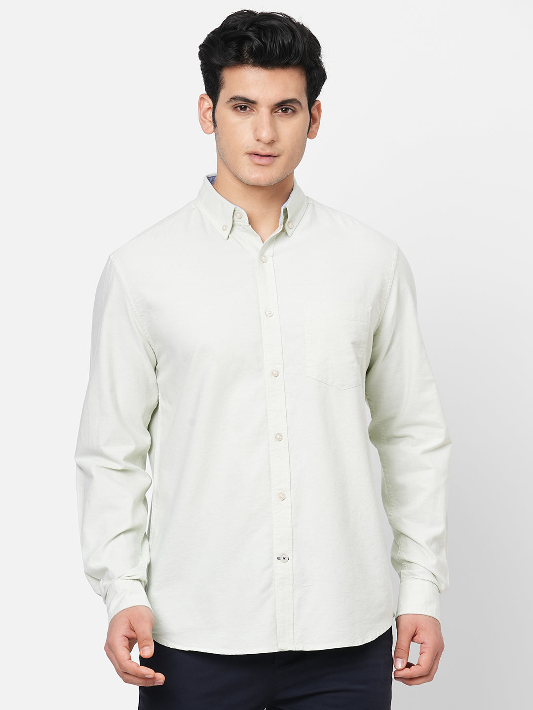 Men's Green Oxford Cotton Button down Collar Long Sleeved Shirt