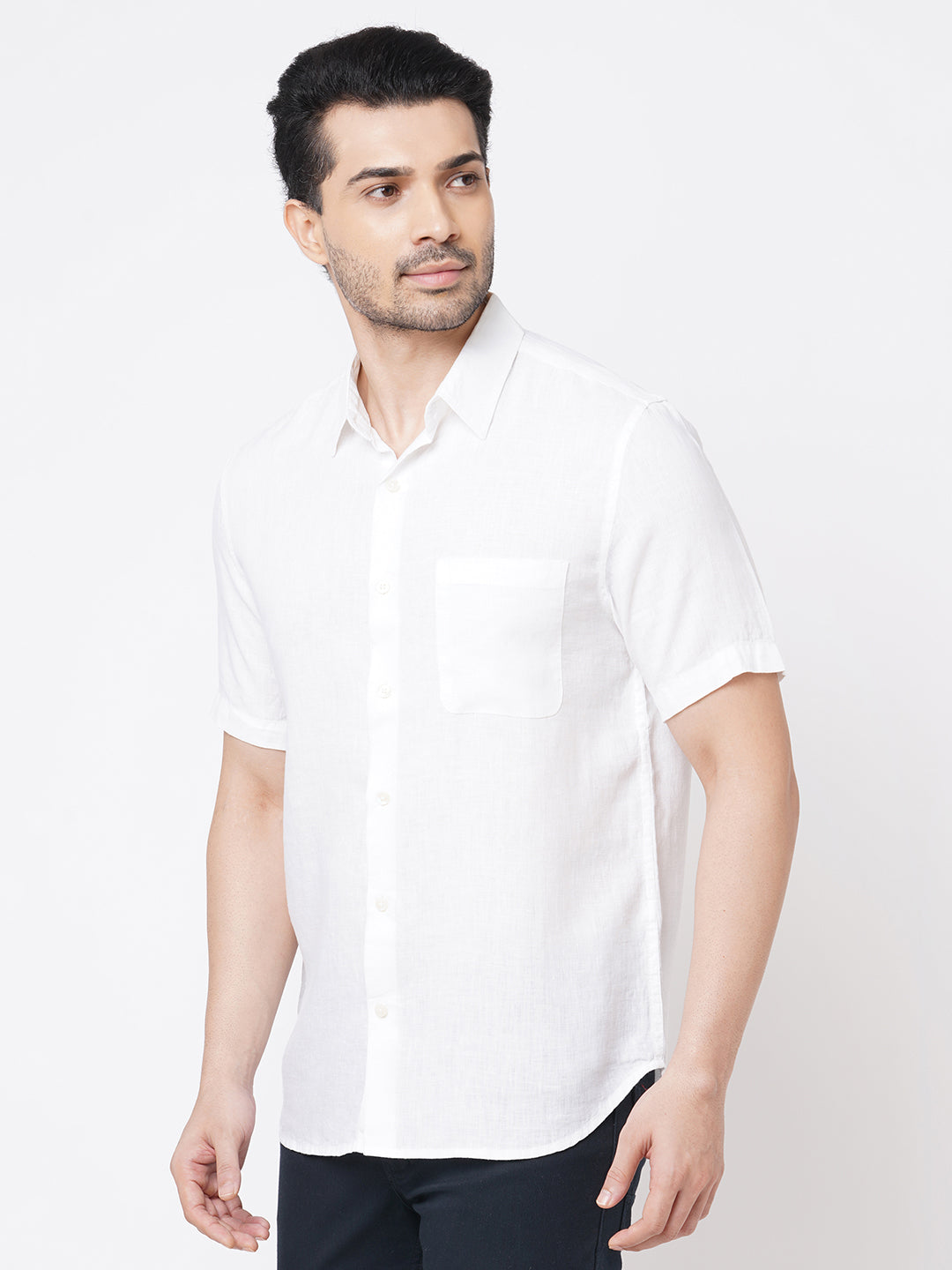 Men's 100% Linen White Short Sleeve Regular Fit Shirt