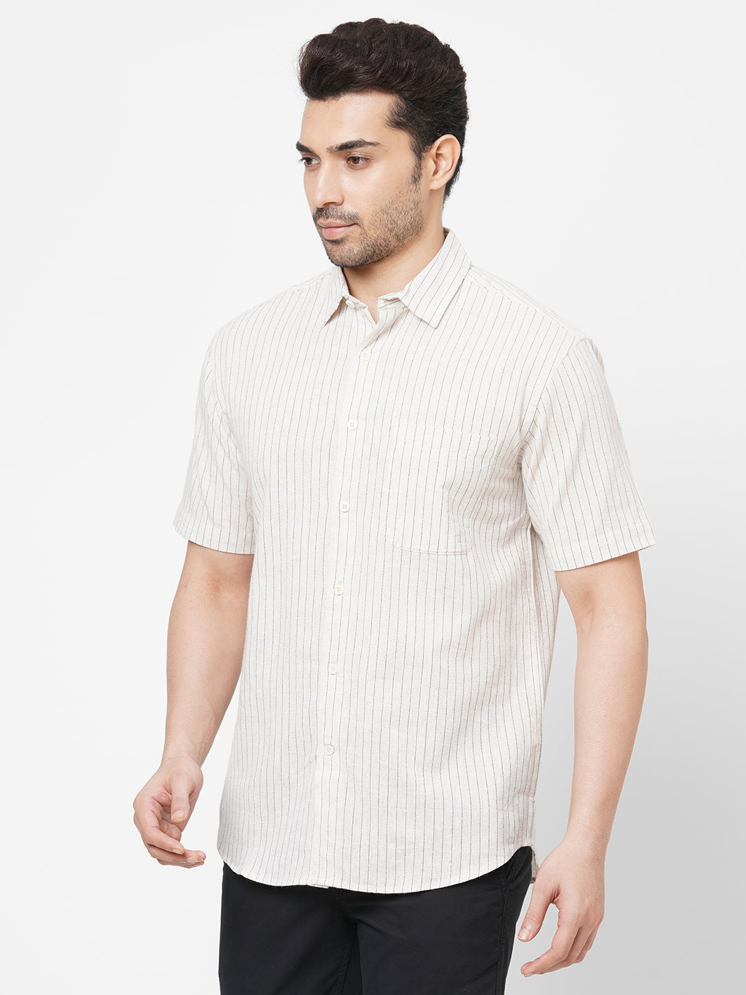 Mens Linen Cotton Khaki Regular Fit Shirt