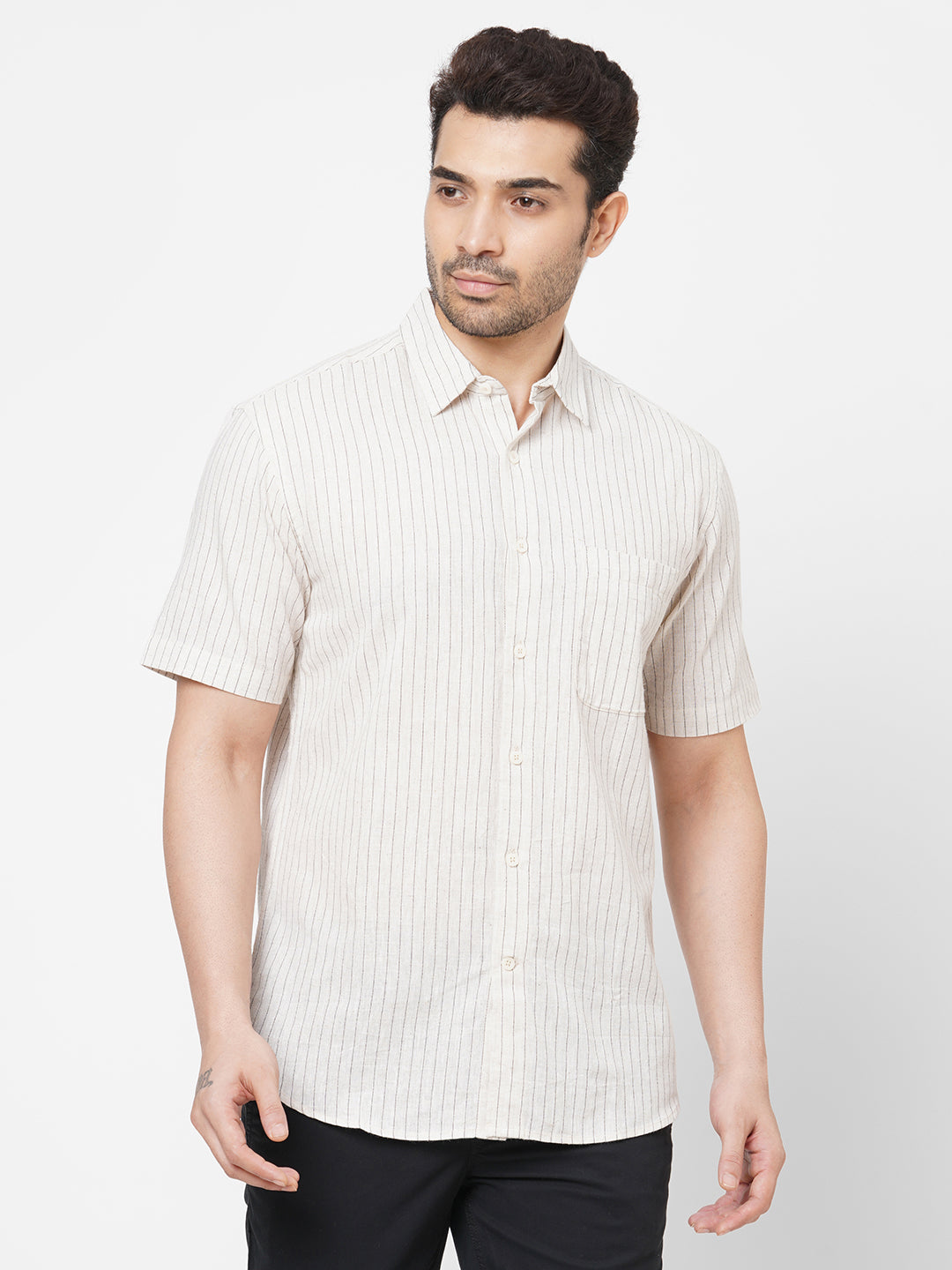 Mens Linen Cotton Khaki Regular Fit Shirt