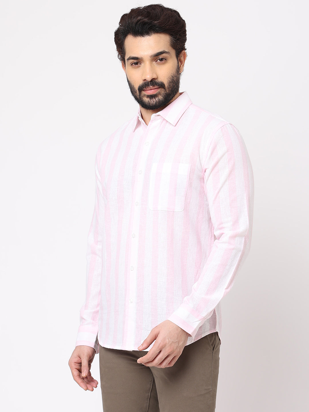 Men's Linen Cotton Pink Regular Fit Shirt