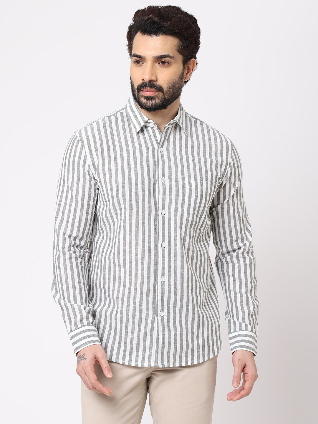 Men's Linen Cotton Green Regular Fit Shirt
