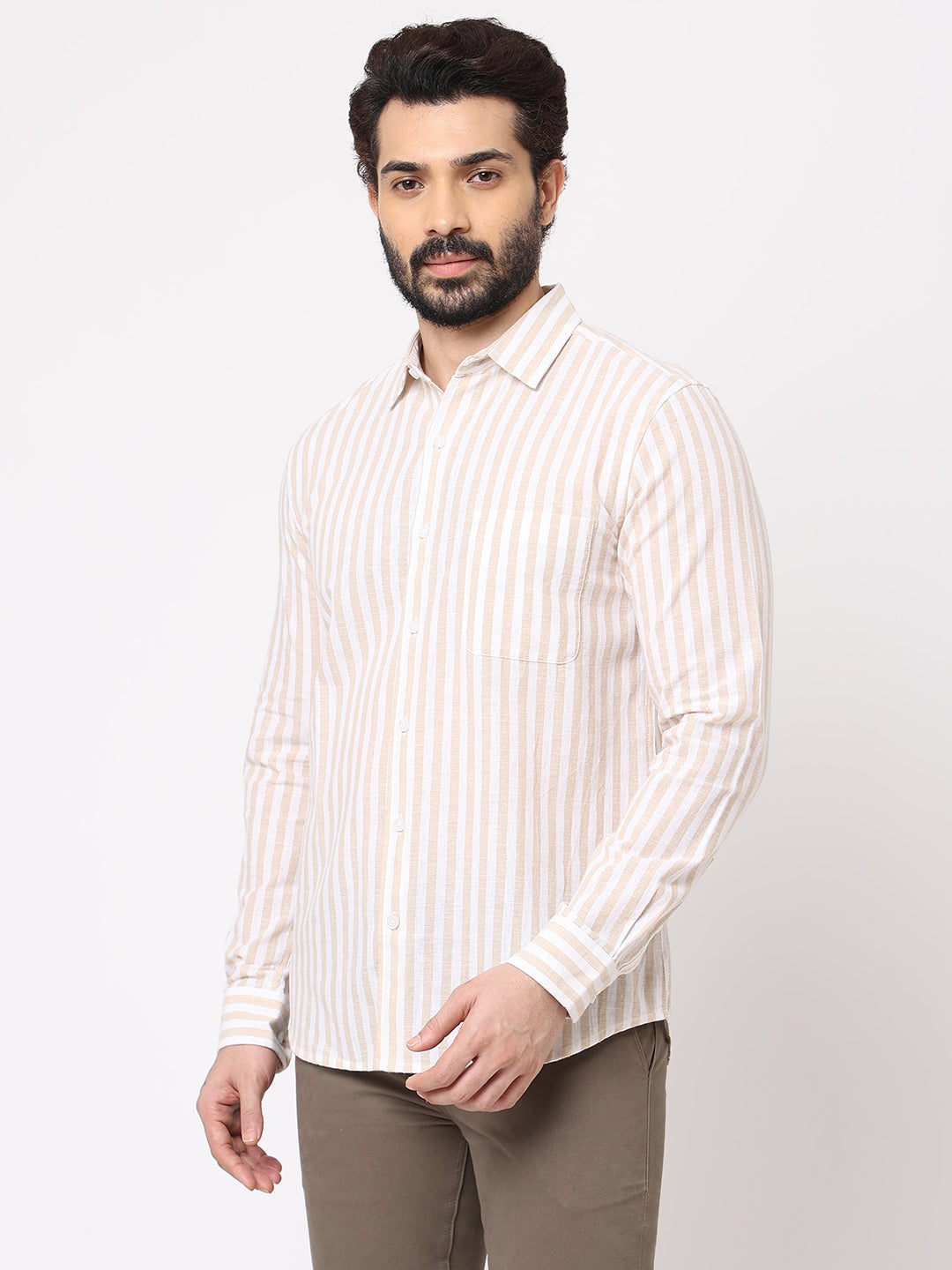 Men's Linen Cotton Khaki Regular Fit Shirt