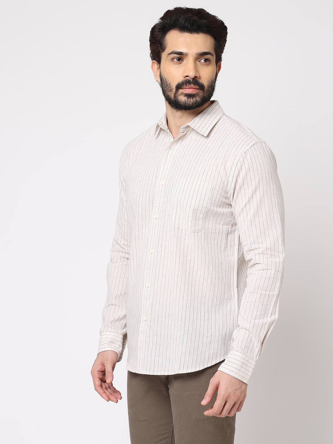 Men's Linen Cotton Khaki Regular Fit Shirt