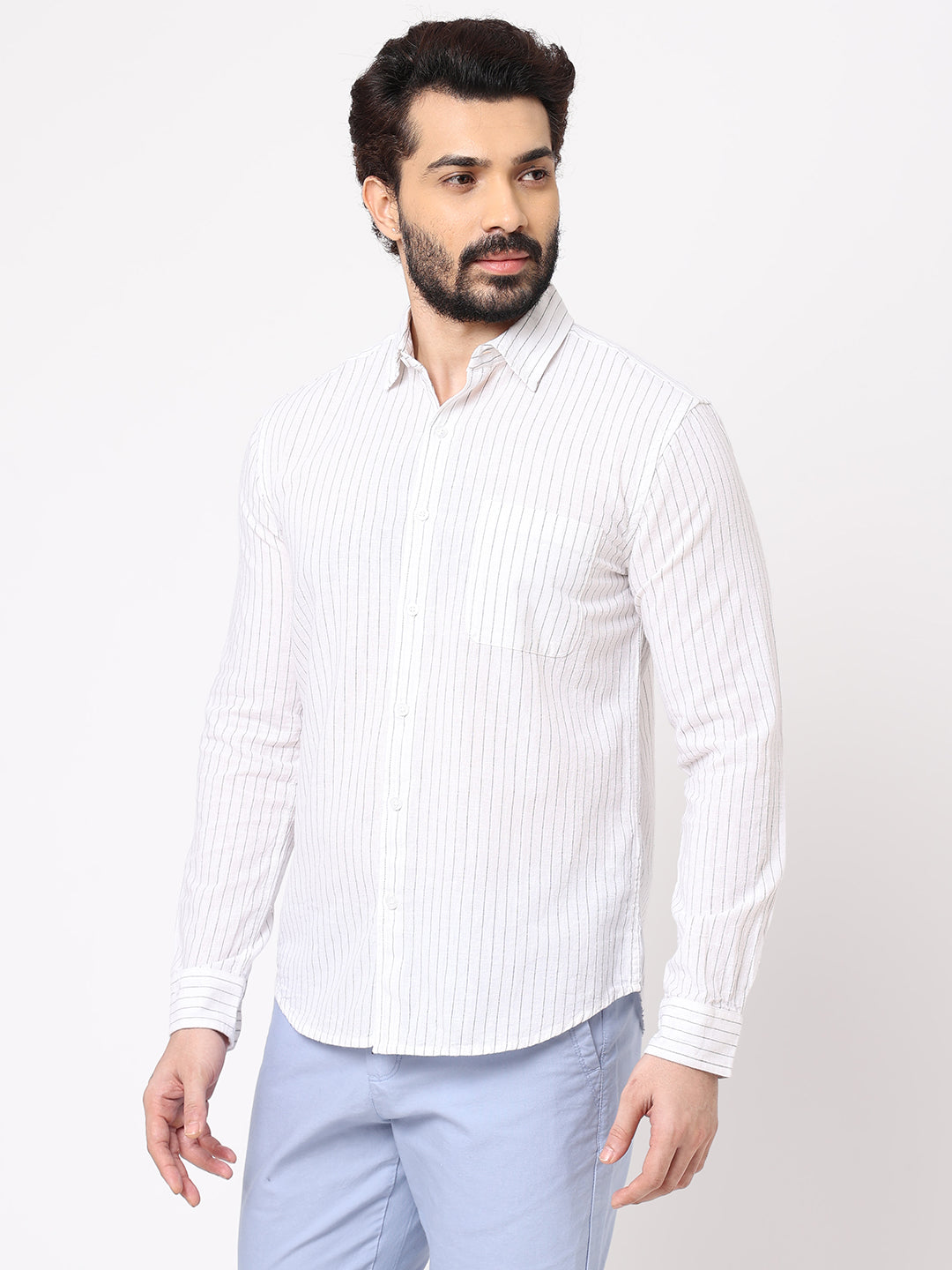Men's Linen Cotton White Regular Fit Shirt