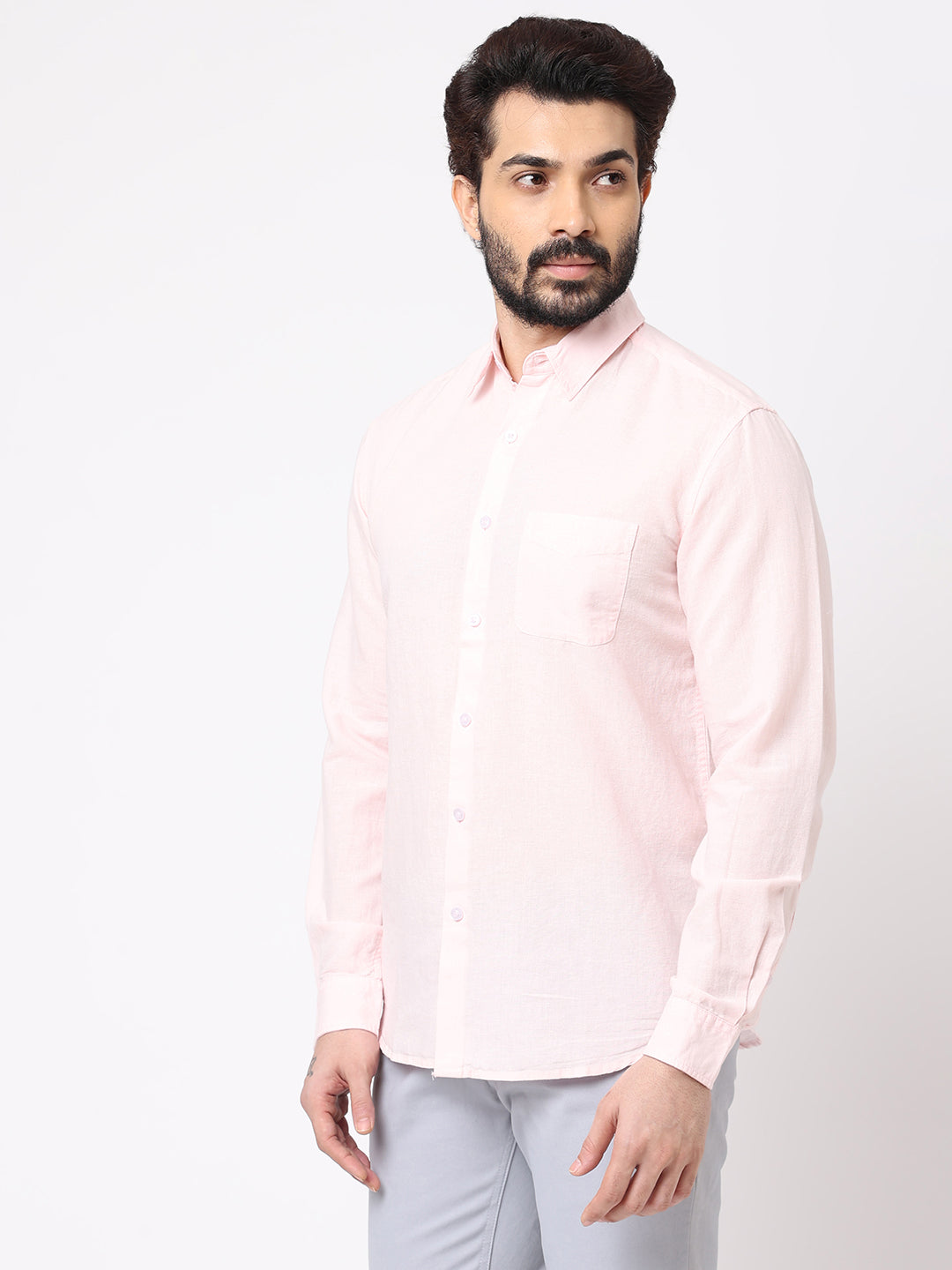 Men's Pink Linen Cotton Regular Fit Shirt