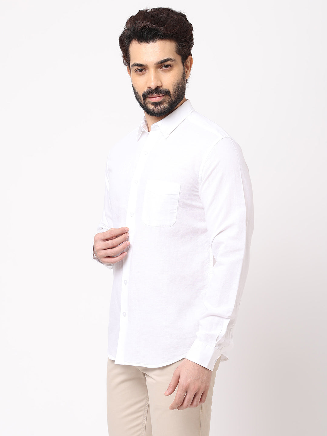 Men's Linen Cotton White Regular Fit Shirt