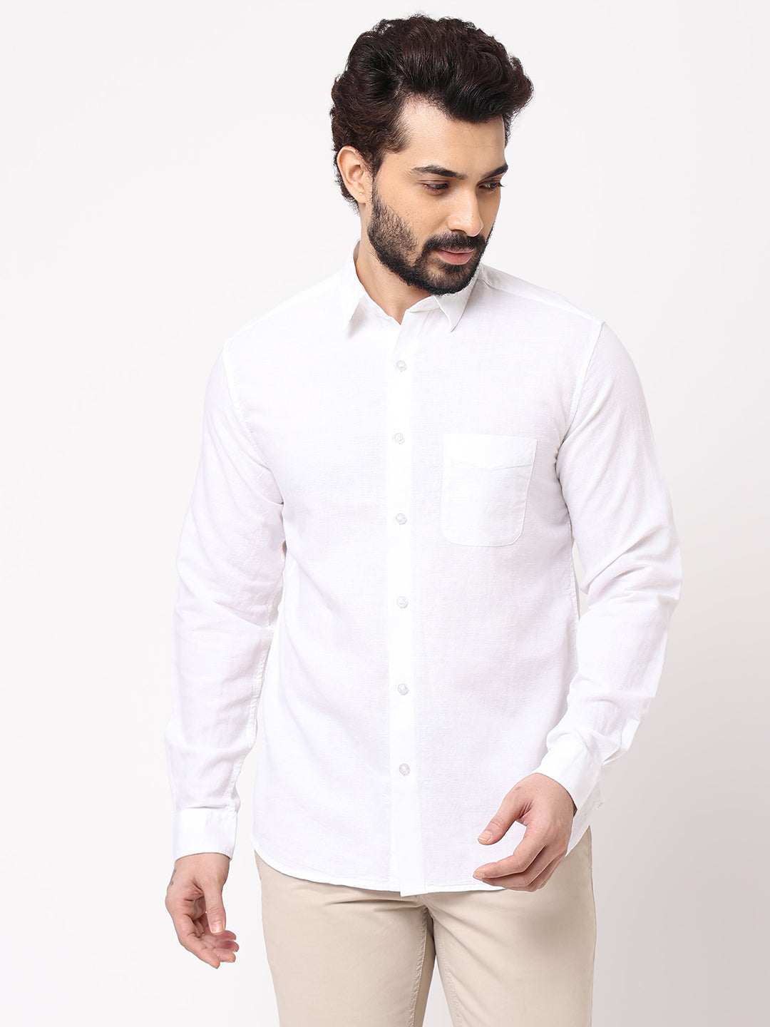 Men's Linen Cotton White Regular Fit Shirt