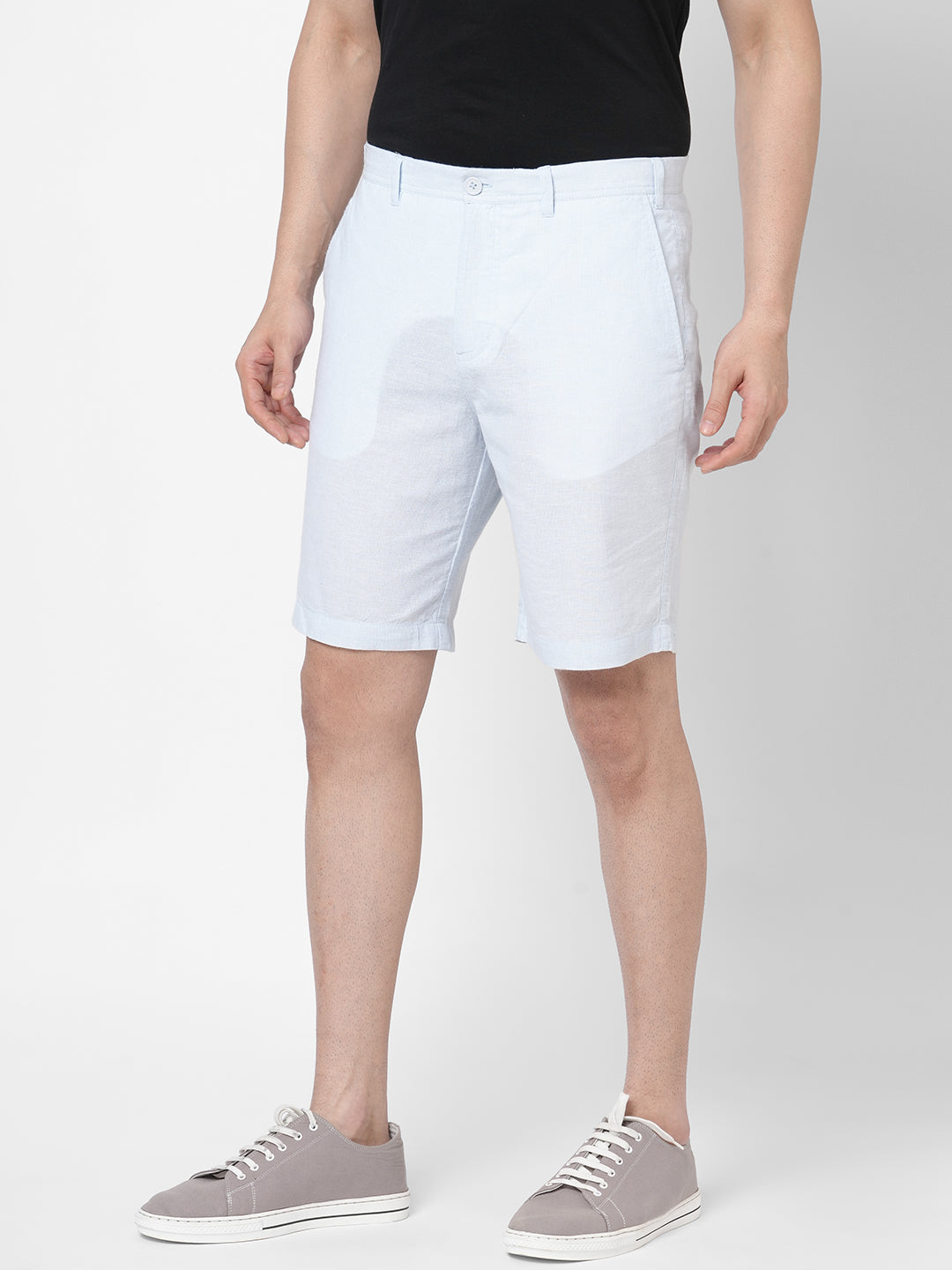 Men's Linen Blue Pin Striped Regular Fit Shorts