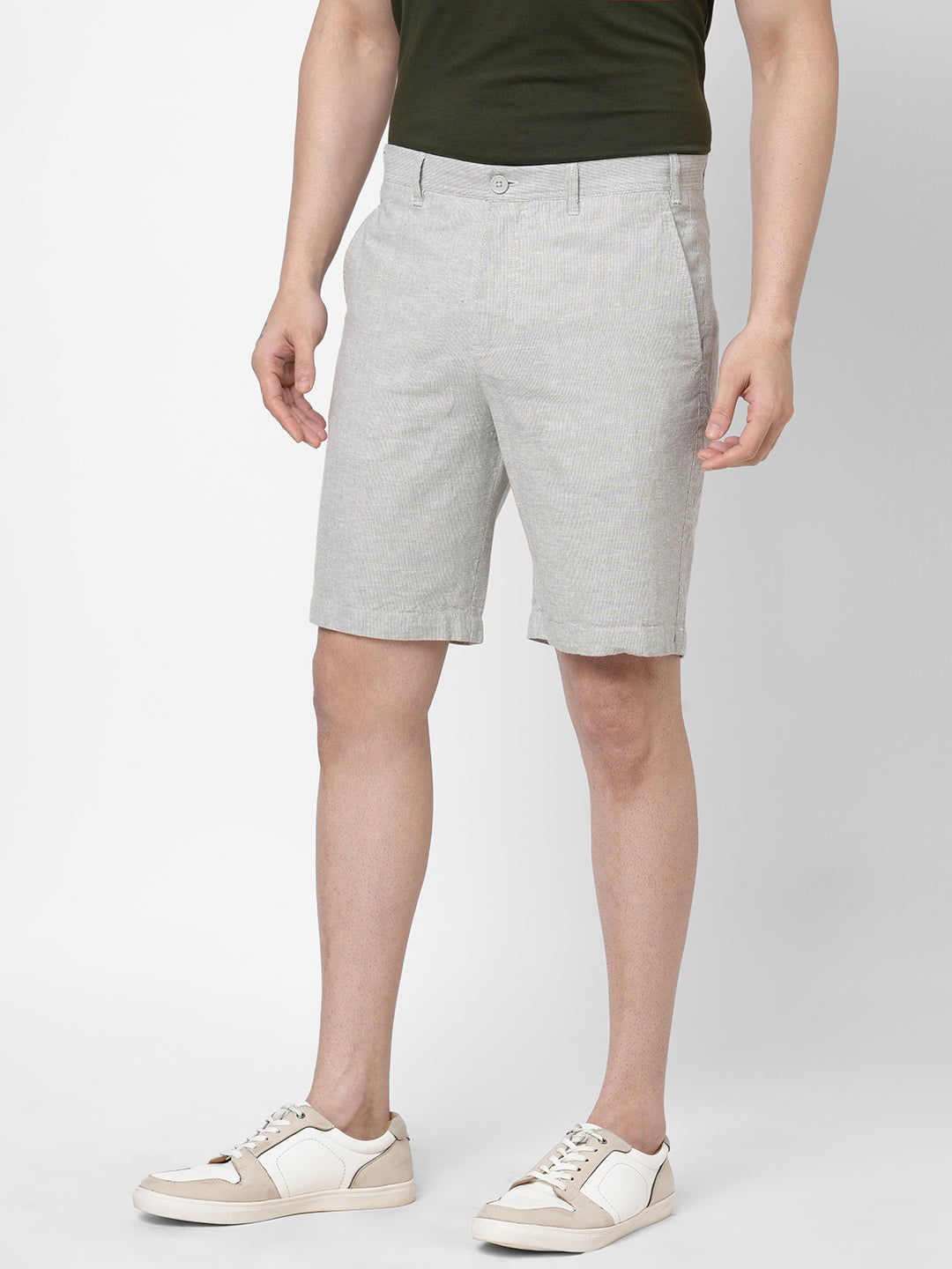 Men's Cotton Linen Olive Regular Fit Shorts