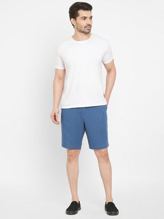 Men's Blue Linen Viscose Regular Fit Shorts