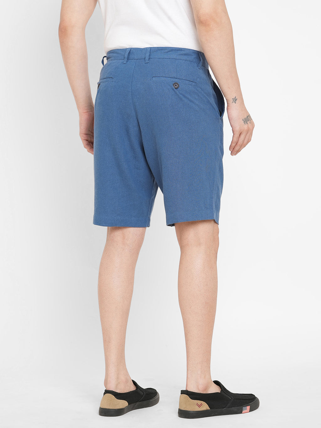 Men's Blue Linen Viscose Regular Fit Shorts