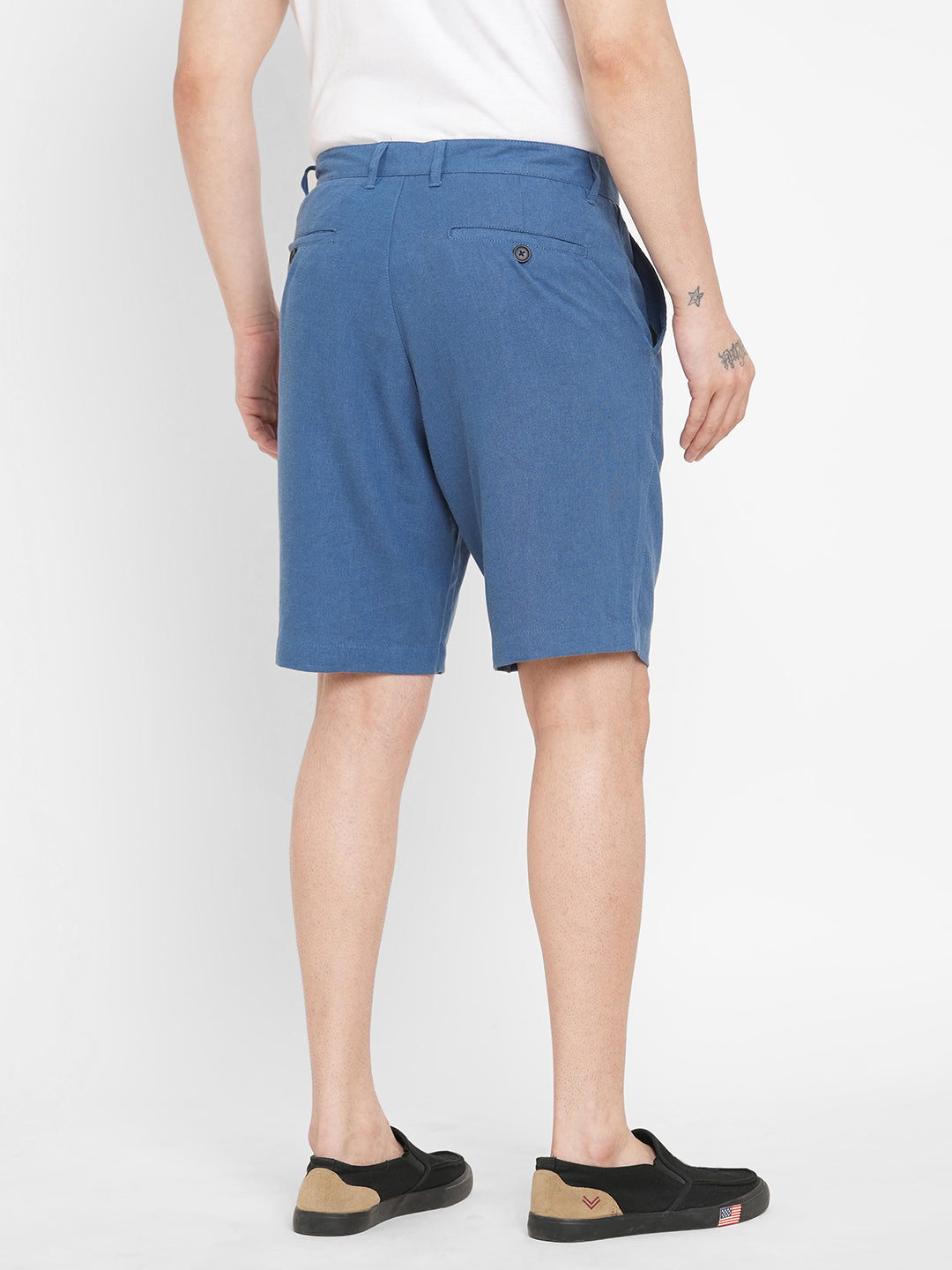 Men's Blue Linen Viscose Regular Fit Shorts