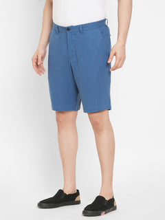 Men's Blue Linen Viscose Regular Fit Shorts