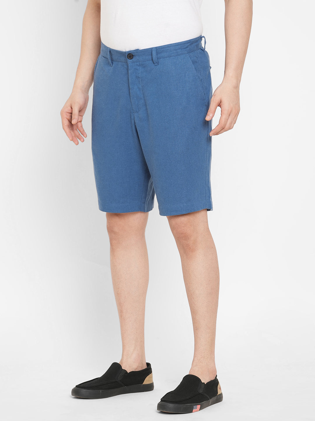 Men's Blue Linen Viscose Regular Fit Shorts