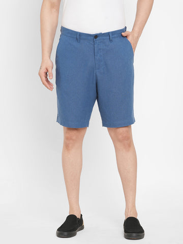 Men's Blue Linen Viscose Regular Fit Shorts