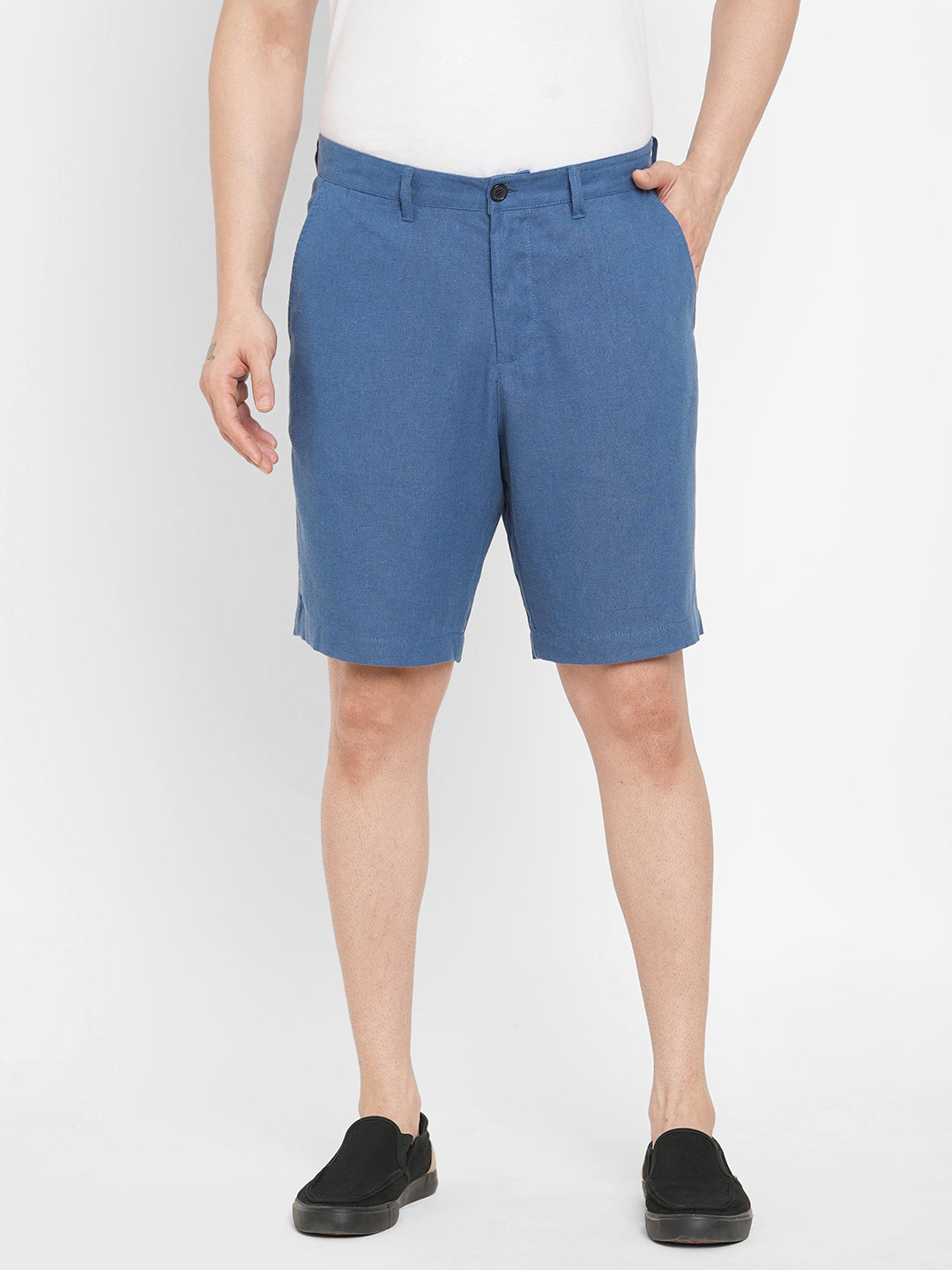 Men's Blue Linen Viscose Regular Fit Shorts