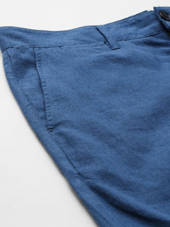 Men's Blue Linen Viscose Regular Fit Shorts