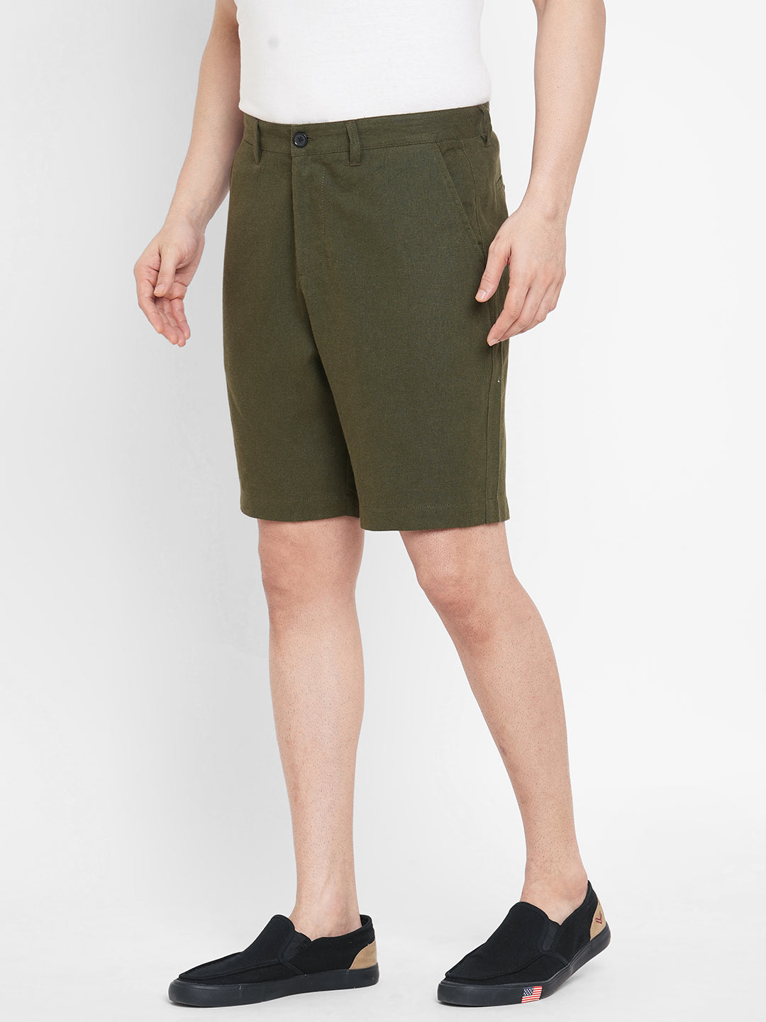 Mens Linen Viscose Olive Regular Fit Shorts