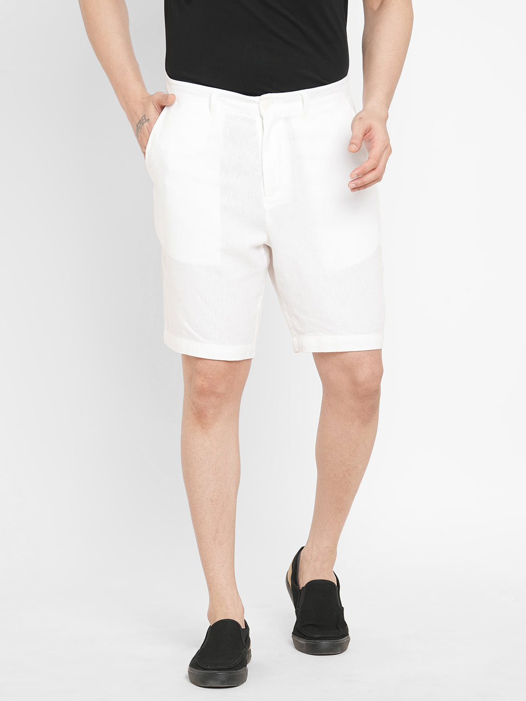 Mens Linen Viscose White Regular Fit Shorts