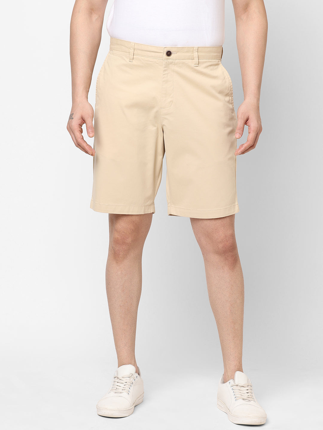 Men's Cotton Lycra Beige Regular Fit Shorts