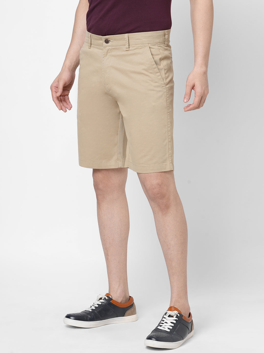 Men's Cotton Lycra Khaki Regular Fit Shorts