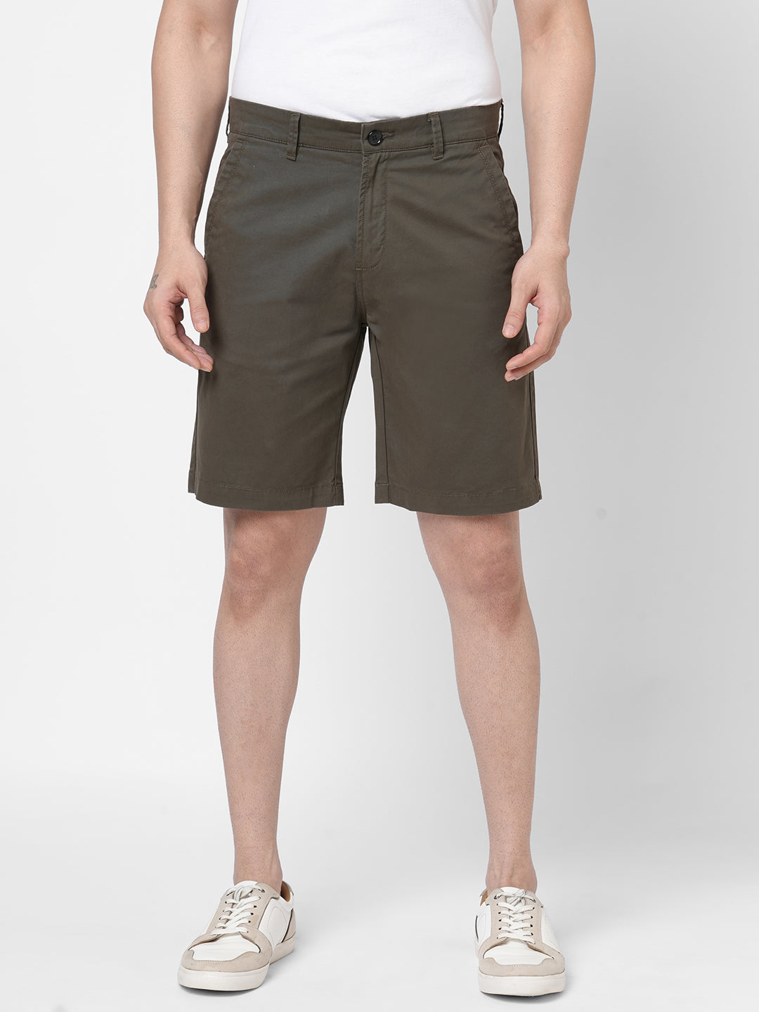 Men's Cotton Lycra Olive Regular Fit Shorts