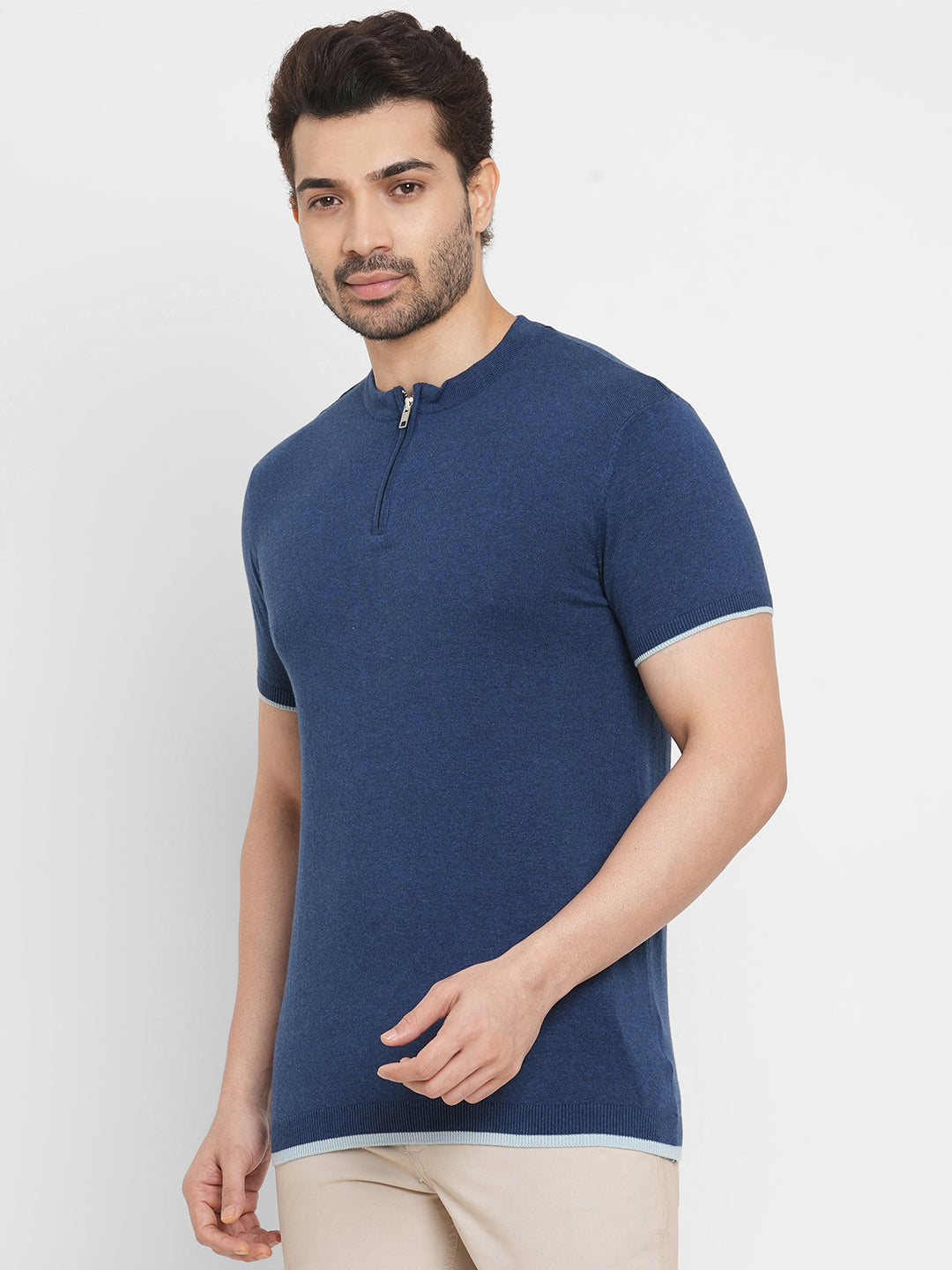 Men's Cotton Blend Navy Regular Fit Short Sleeved Tshirt