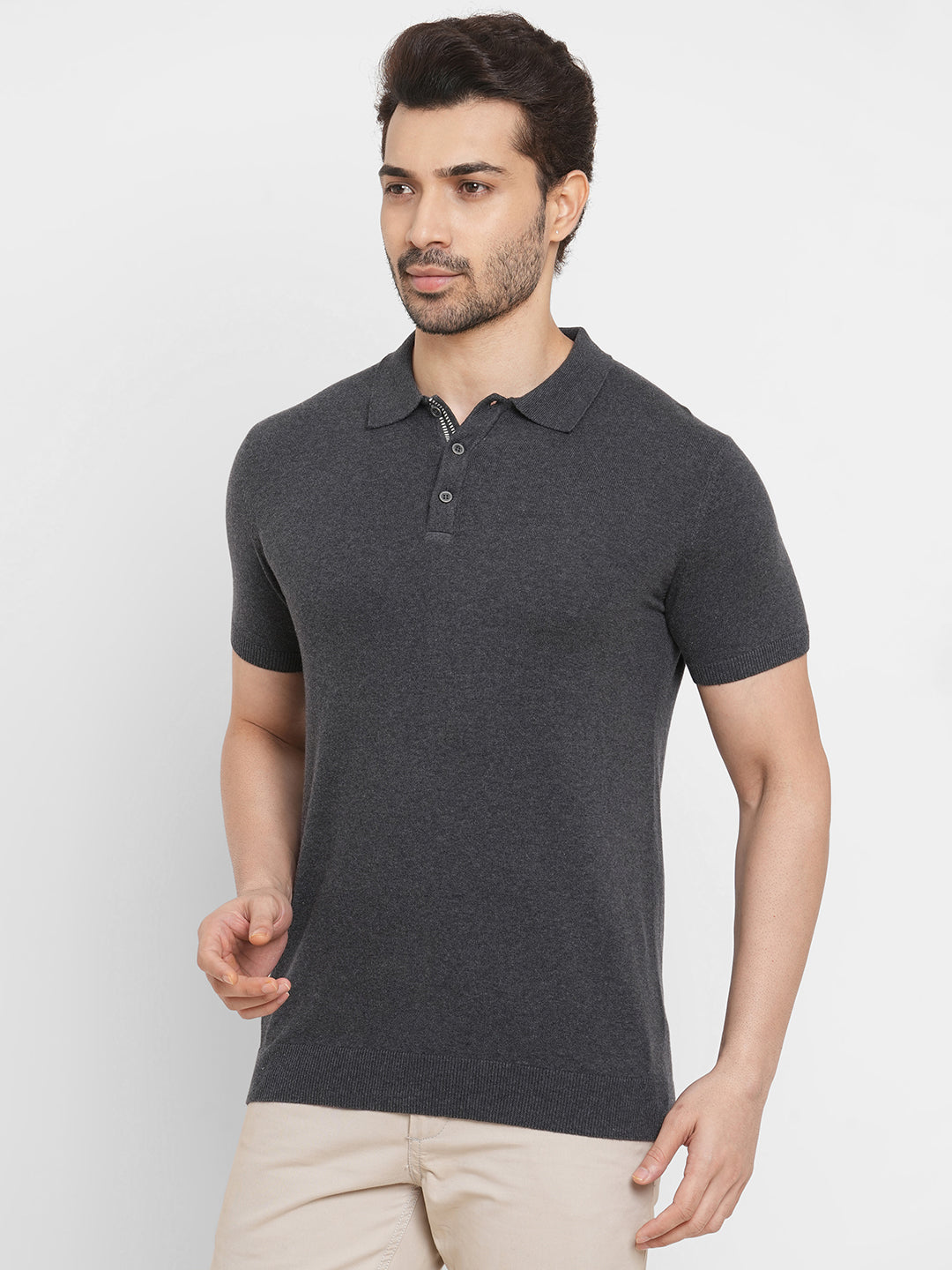 Men's Cotton Blend Short Sleeved Regular Fit Grey Tshirt