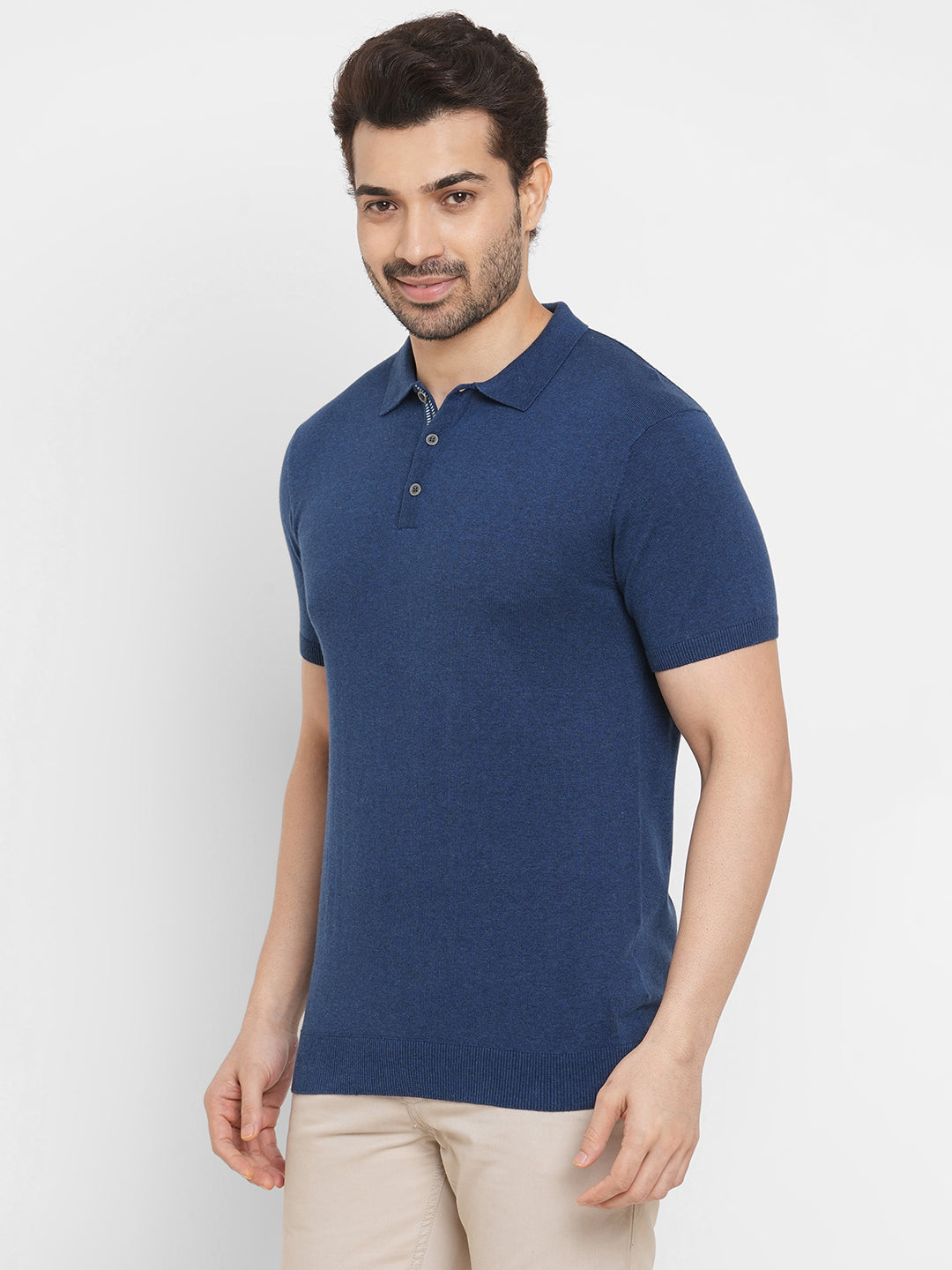 Men's Cotton Blend Short Sleeved Regular Fit Navy Tshirt