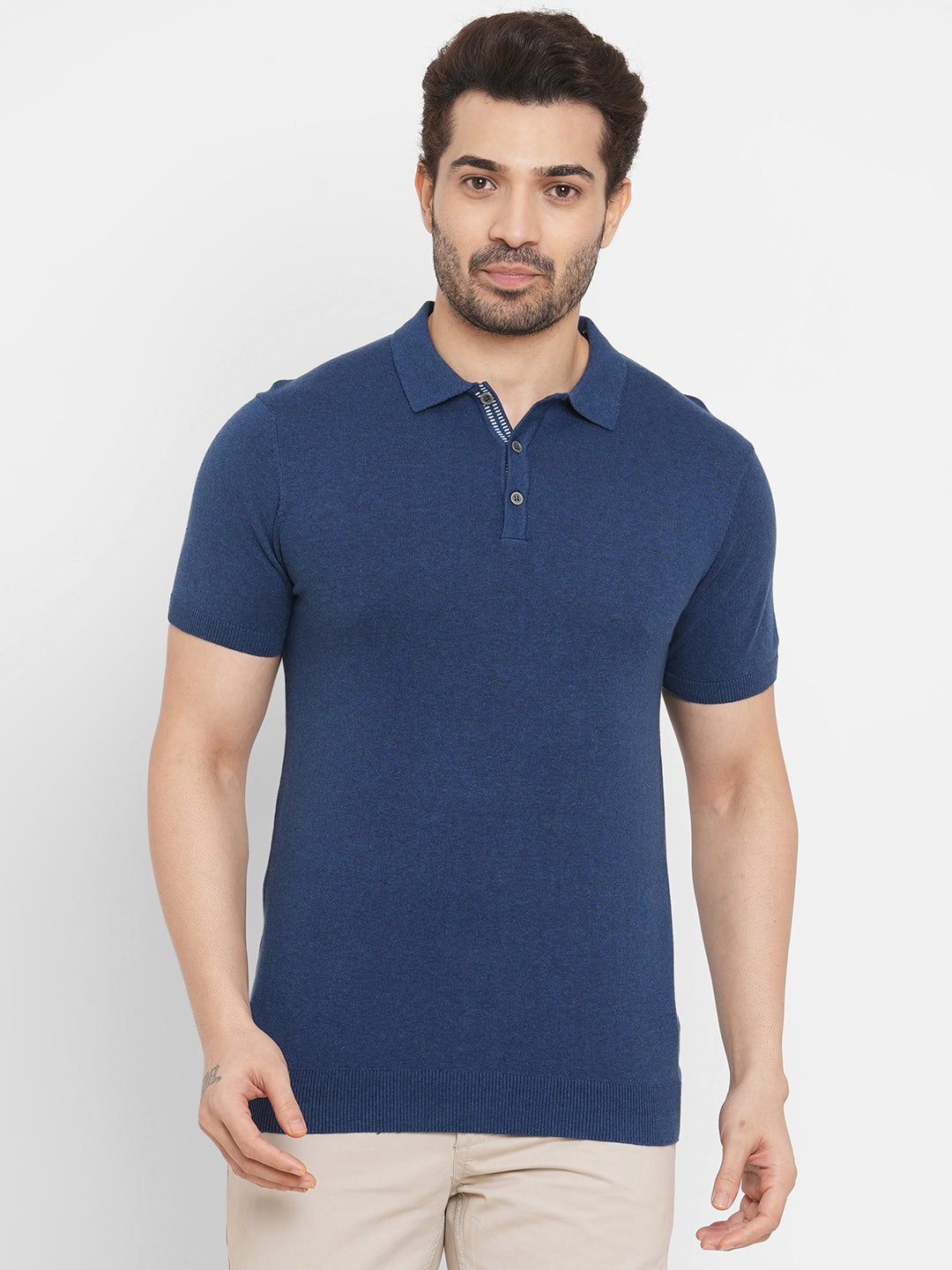 Men's Cotton Blend Short Sleeved Regular Fit Navy Tshirt