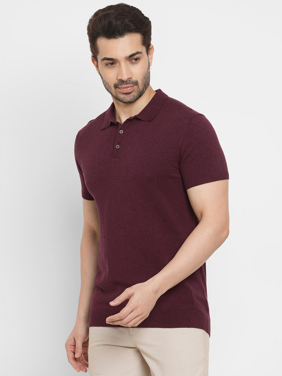 Men's Cotton Blend Short Sleeved Regular Fit Wine Tshirt