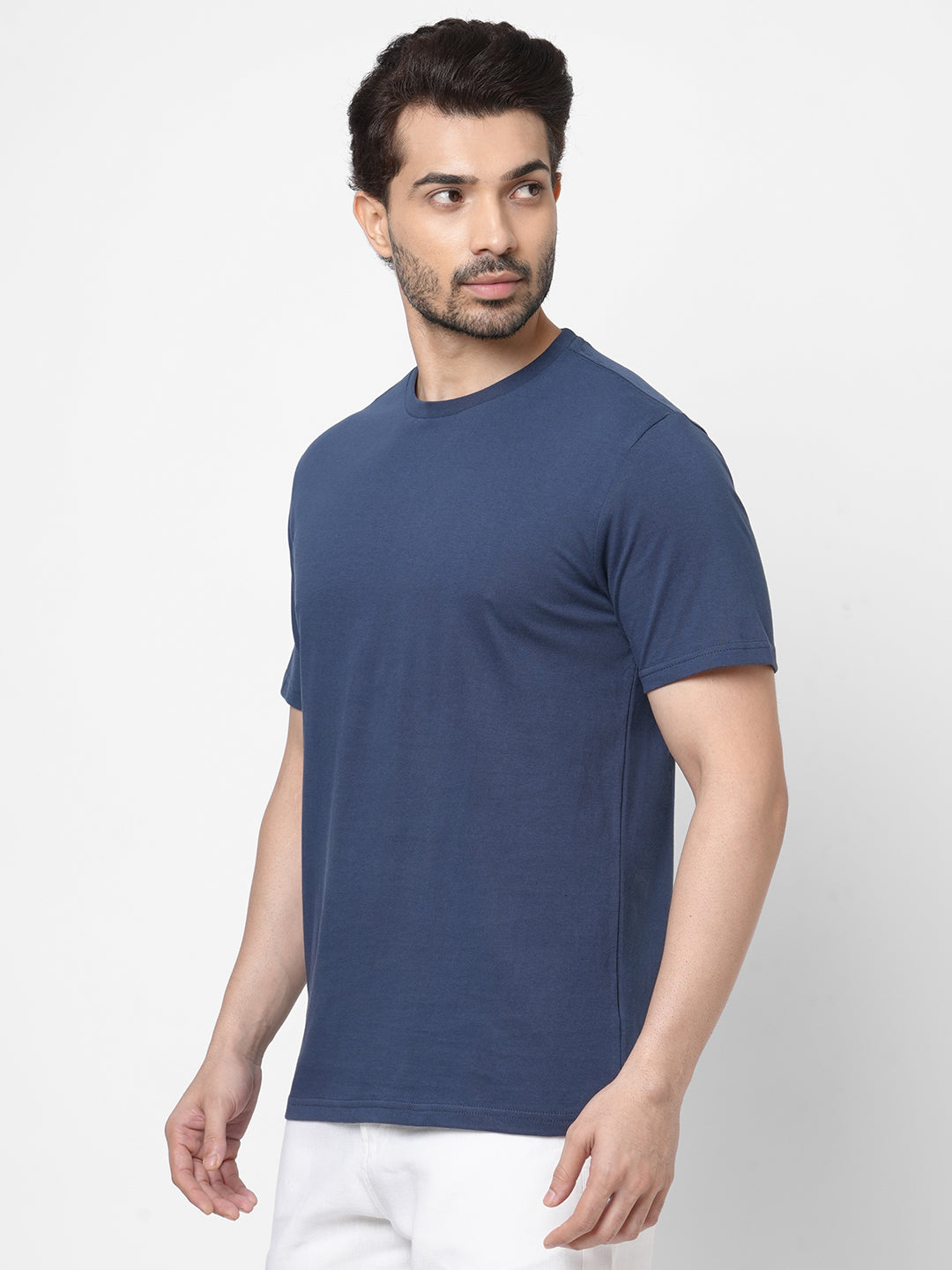 Men's Crew Neck Regular Fit T-Shirt 100% Cotton Dark Blue