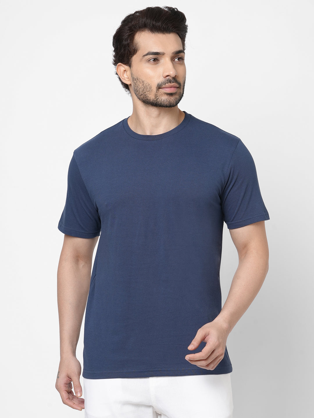 Men's Crew Neck Regular Fit T-Shirt 100% Cotton Dark Blue