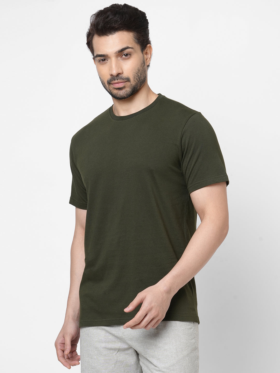 Men's Crew Neck Regular Fit T-Shirt 100% Cotton Dark Green