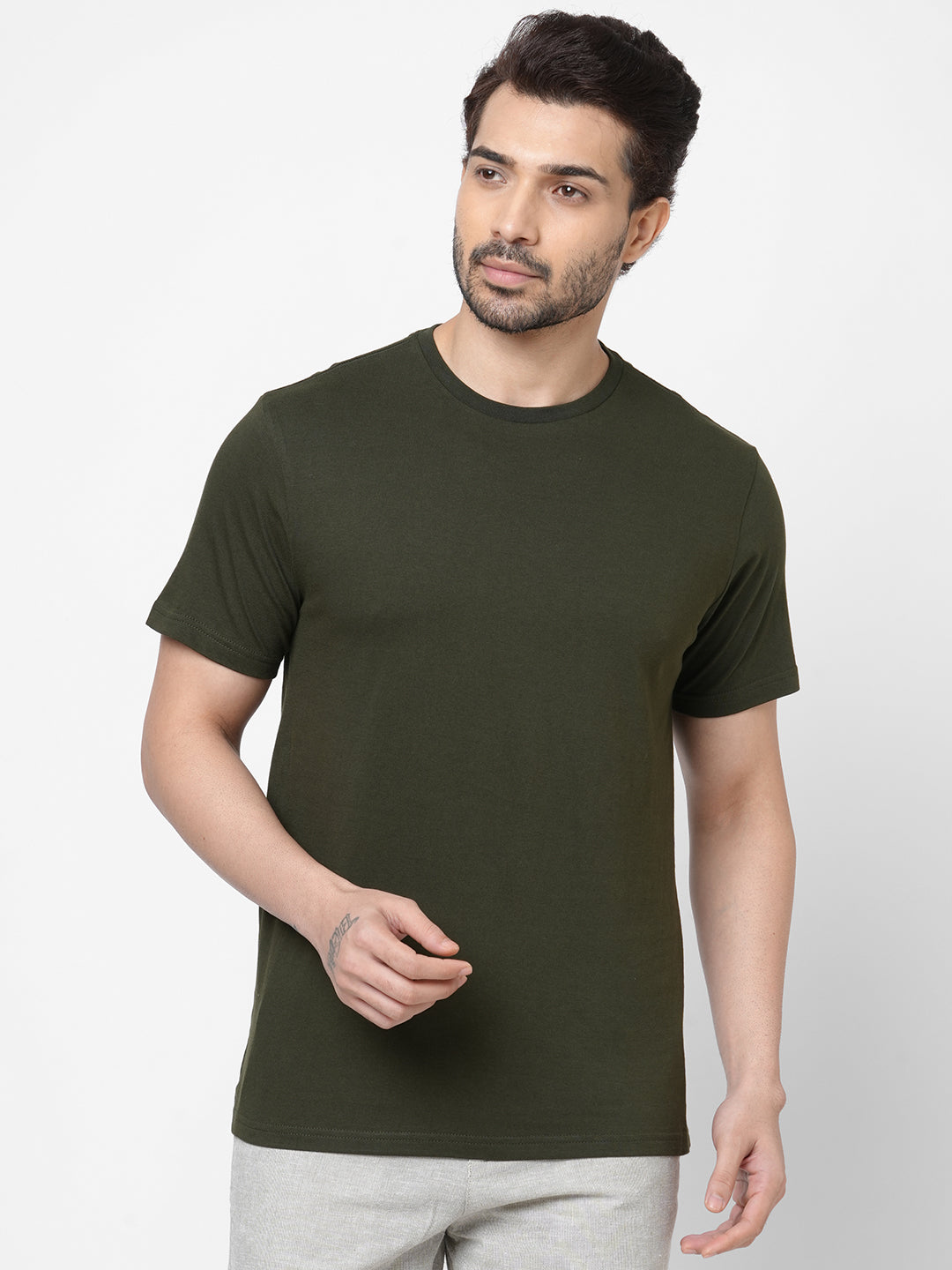 Men's Crew Neck Regular Fit T-Shirt 100% Cotton Dark Green