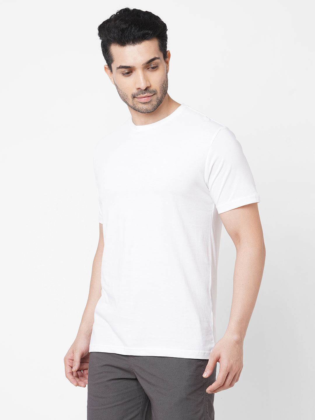Men's White 100% Cotton Crew Neck Regular Fit T-Shirt
