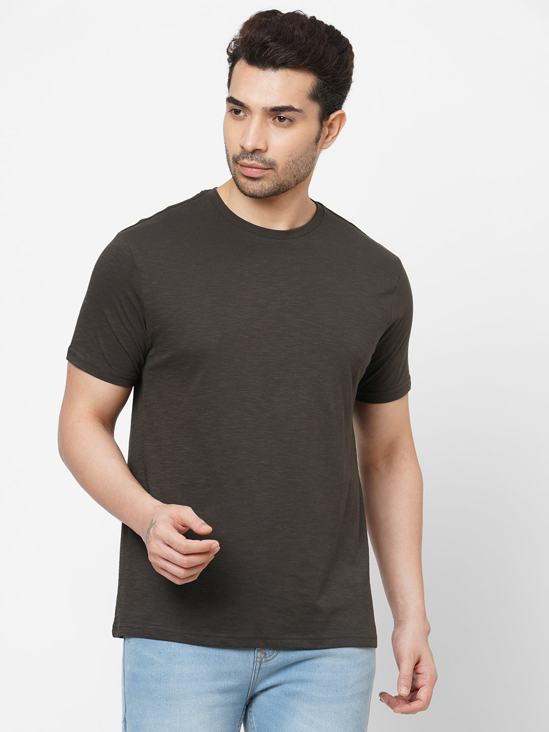 Men's Cotton Dark Grey Regular Fit Tshirt