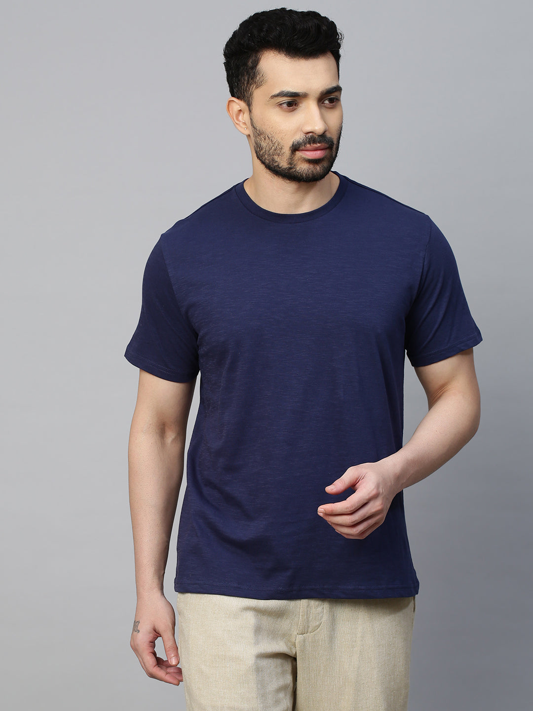 Men's Cotton Dk Blue Regular Fit Tshirt