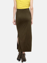 Womens Viscose Elastane Olive Skirt Cottonworld Womens Skirts