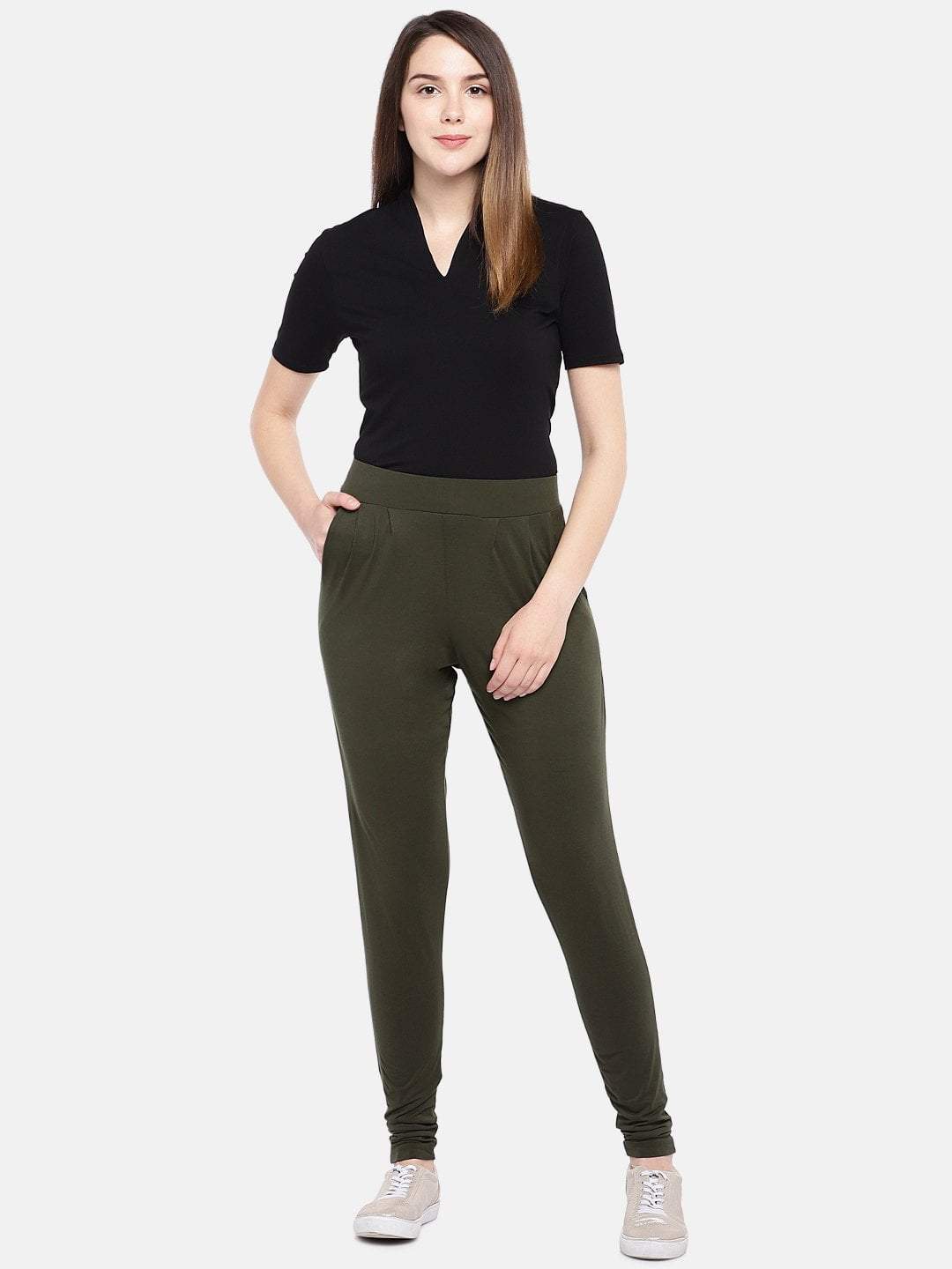 Buy PANIT Women Olive Green Cropped Peg Trousers - Trousers for Women  6993400 | Myntra